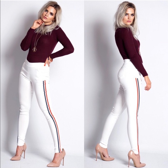 Amirah Pants - 1 LEFT ❗️White Side Striped Panel Jeggings